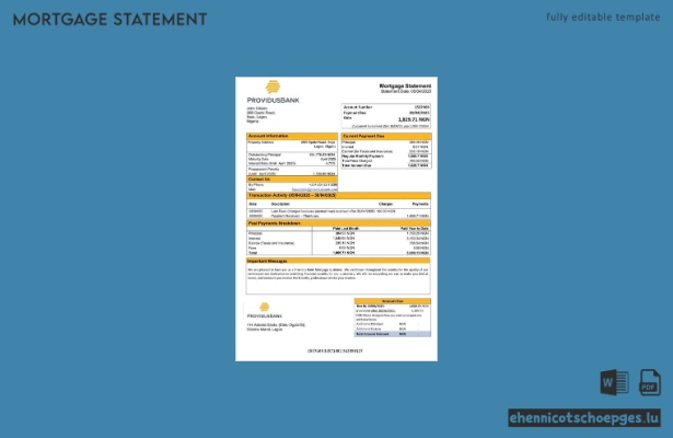 Nigeria Providus Bank Hypothekenabrechnung Word- und PDF-Beispielvorschau